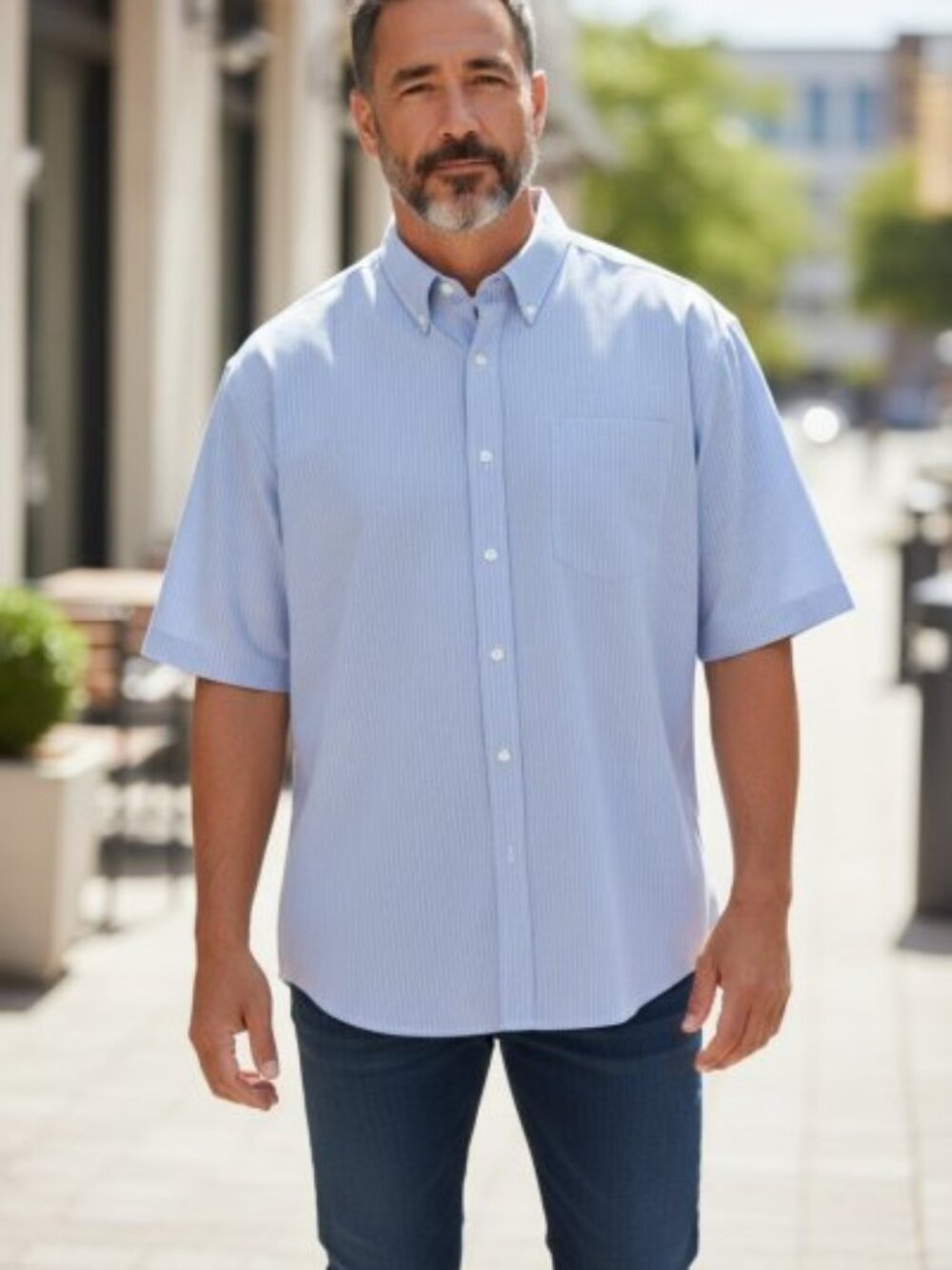 CROFT & BARROW Blue Short Sleeved Shirt Mens XXL 2XL 18 18.5